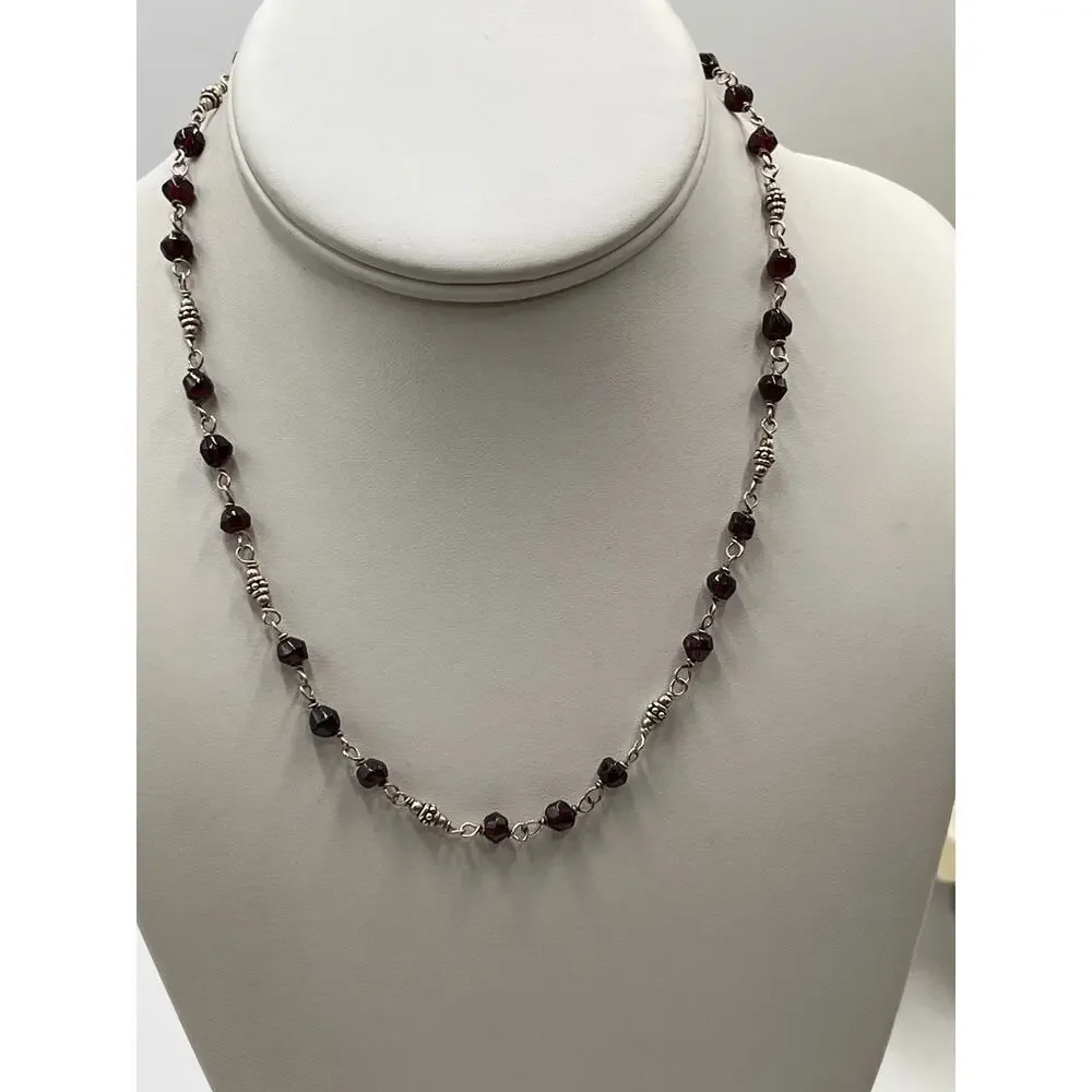 SILPADA Retired Sterling Silver‎ 925 Garnet Beads Station Chain Necklace N1053 - Picture 4 of 7